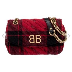 Balenciaga Red and Black Checkered Shoulder Bag
